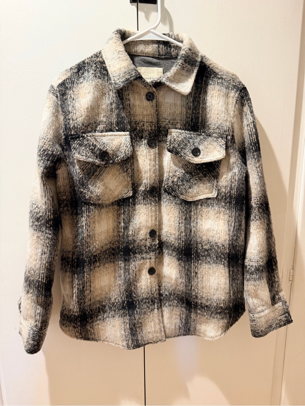 Thread & Supply Black and Cream Plaid Shacket for Women size XS